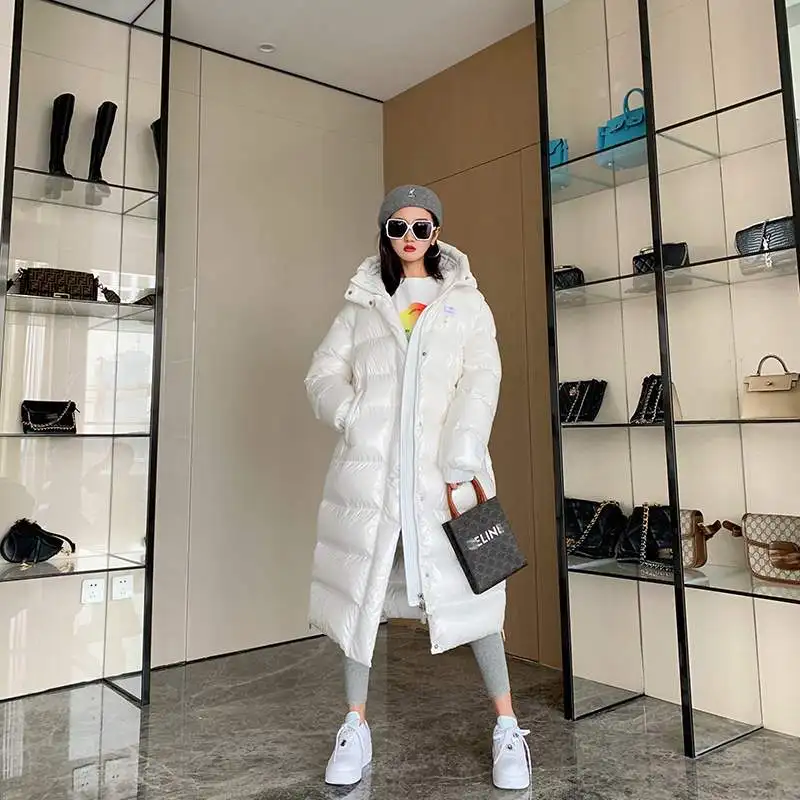 Vrouwen Lange Hooded Jassen Shiny Dikkere Warme Pluizige Ganzendons Jas Vrouwelijke Winter Brood Stijl Waterdichte Glossy Parka Wy224