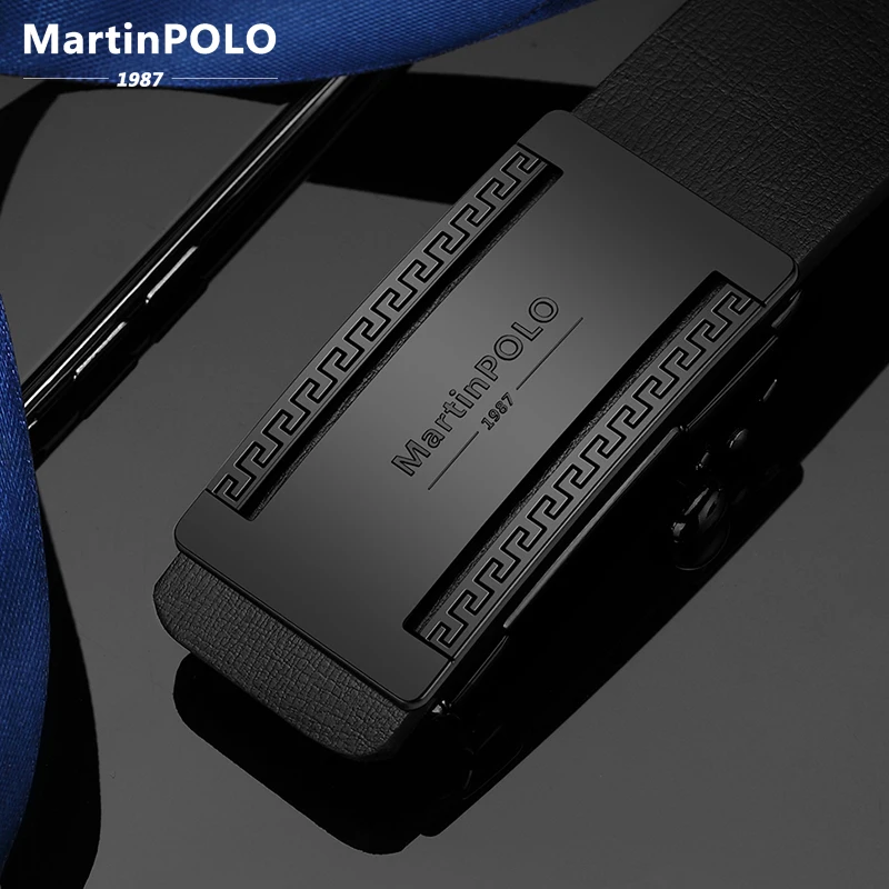 

MartinPOLO Automatic Toothless Alloy Buckle Men Belt Genuine Leather Cowhide Strap For Male Business Leisure Men's Belts