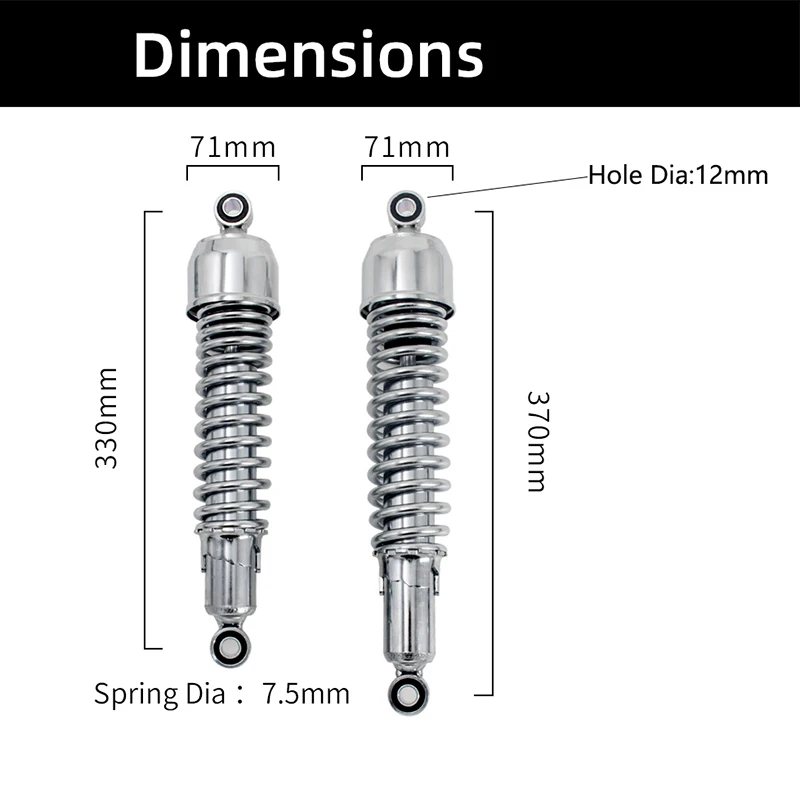 330mm 370mm Hole to Hole Length 7.5mm Spring Motorcycle Aluminum Silver Shock Absorbers Interchangeable Part