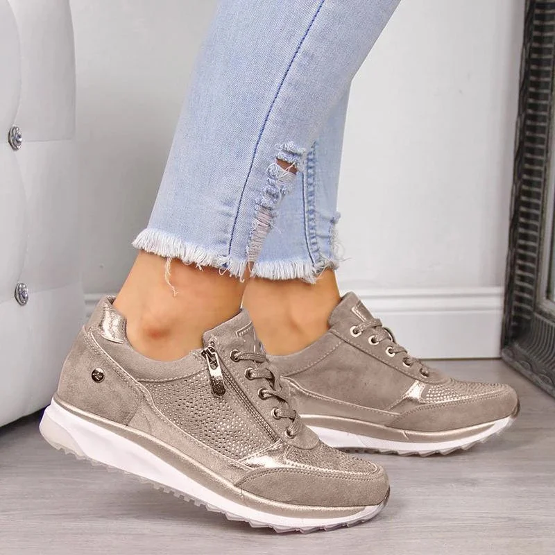 New Women Platform Sneaker Woman Autumn Lace Up Vulcanized Casual Fashion Shoes Female Sequined Cloth Shoes Ladies Flat Footwear