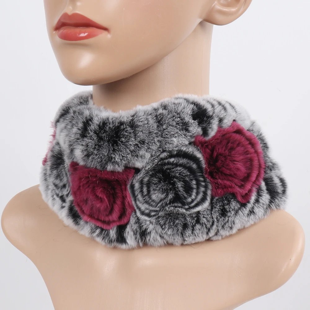 Damen Elastischer Blumen-Schal aus echtem Rex-Kaninchenfell, Natürlich Warmer Rex-Kaninchenfell-Stirnband, Damen Winter Echt-Rex-Kaninchenfell-Schals – Detail 12