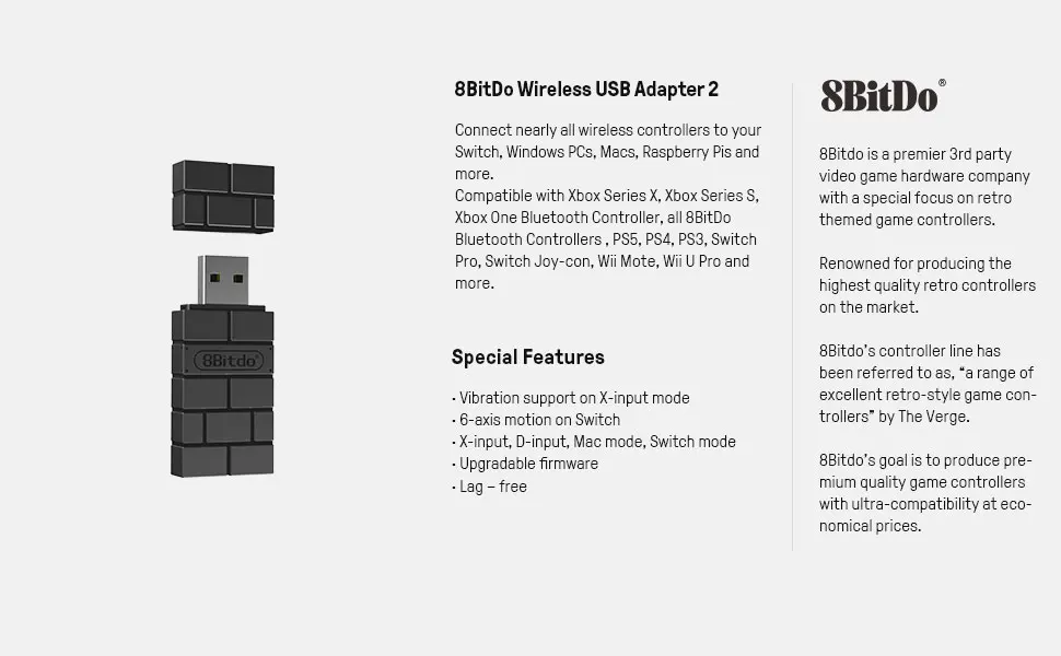 8Bitdo Wireless Bluetooth USB RR Adapter für Switch Windows Mac Raspberry Pi Switch Lite NS OLED Unterstützung PS3 PS4 PS5 Controller – Detail 1