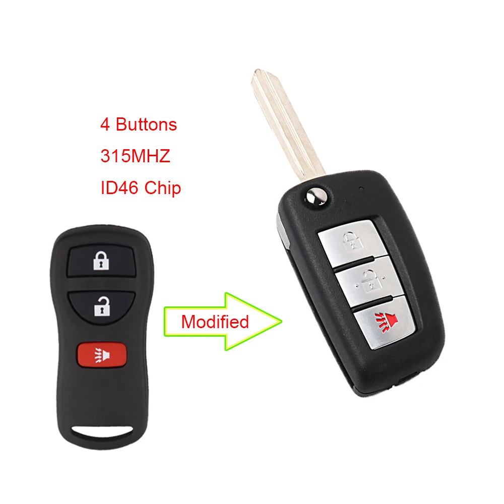 YIQIXIN 315Mhz Modified Folding Smart Control Fob ID46 Chip For Nissan Qashqai Sunny Sylphy Tiida X-Trail Sentr 3/4 Buttons Key