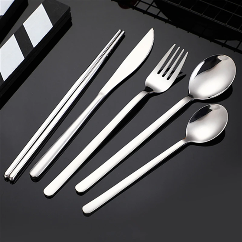 304 Korean Stainless Steel Tableware Cutlery for Home Kitchen Utensils Steak Knife Fork Spoon Chopsticks Teaspoon Dinnerware