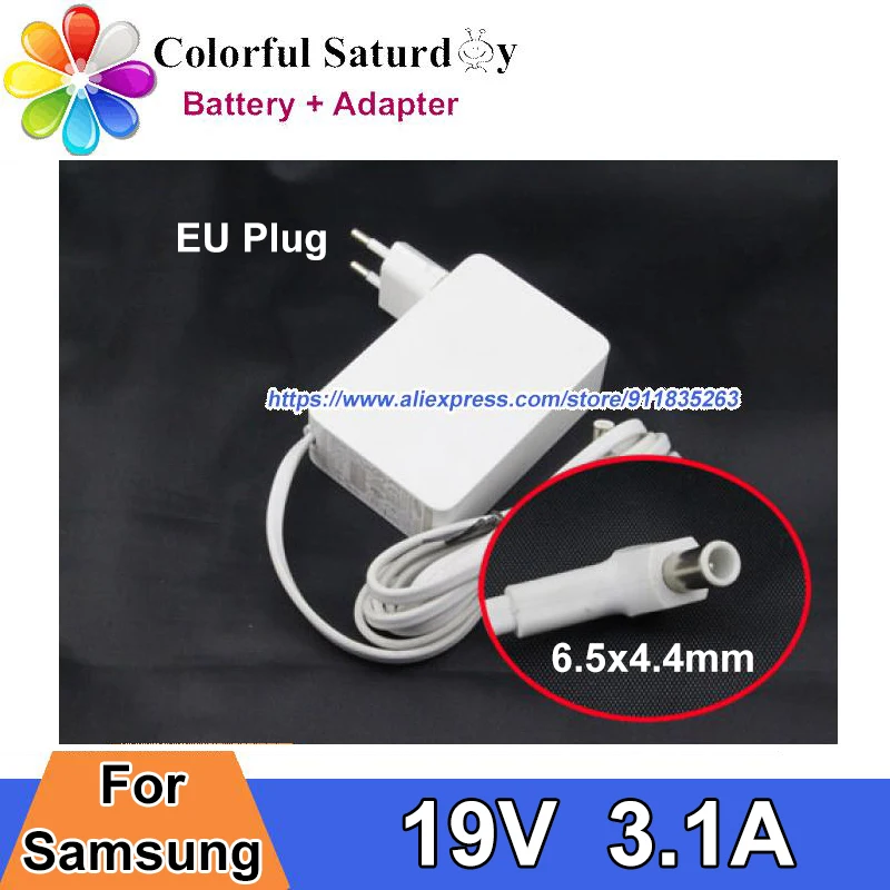 Putih A5919_KPNL Adaptor Power Supply 19V 3.1A BN44-00887E untuk SAMSUNG T32E319EI S34J550WQU C32F391FWN Pengisi Daya Uni Eropa Plug 6.5x4.4mm