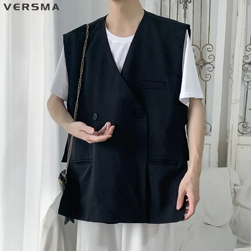 

VERSMA Japanese Trendy Buckle Belt Suit Jacket Waistcoat Men Oversized Suits Vests Jacket Male Performance Costume Dropshipping