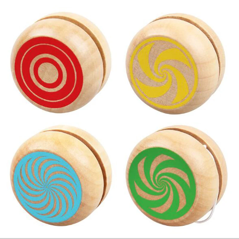 Free ship 4 Assorted Patterns 12x Wooden Yoyo wood toys For Children Kids Birthday Prizes Party Pinata Gift Bag Fillers