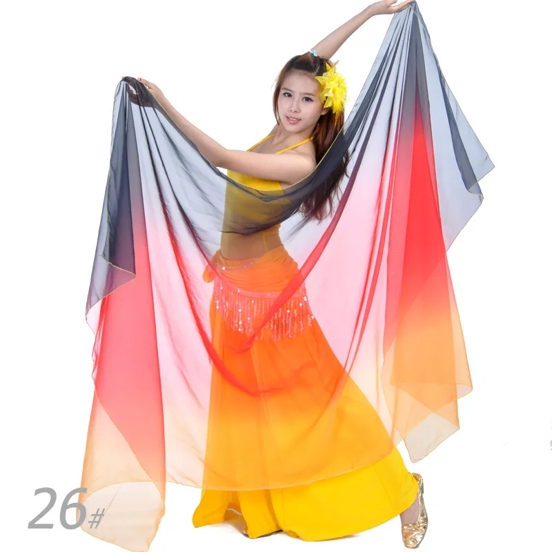 16 สี Belly เต้นรำเต้นรำอุปกรณ์เสริมผ้าพันคอเนื้อ Shawls ผู้หญิง Belly Dance Veils สี่เหลี่ยมผืนผ้า 250 ซม.* 120 ซม.