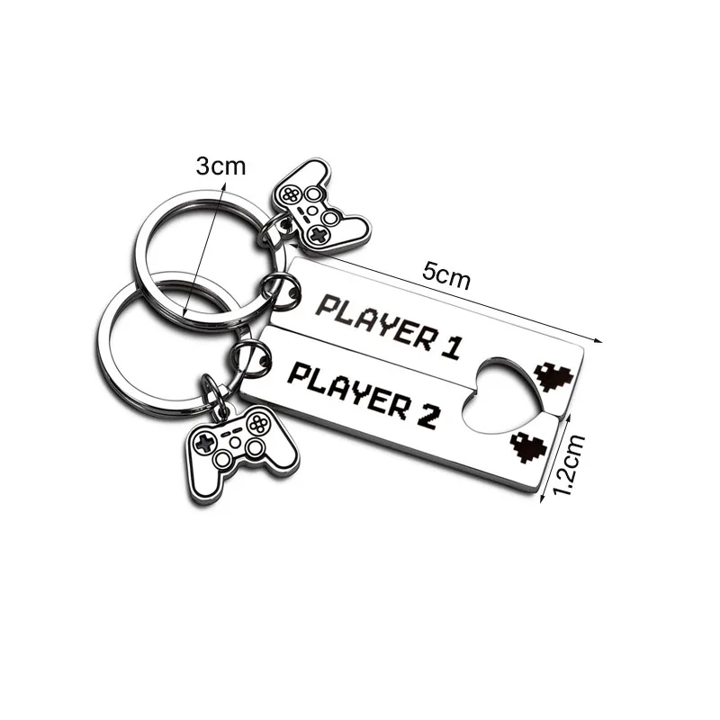 1 PCS Funny Couple Gamers Gifts Player 1 Player 2 Matching Keychain for Her Him Girlfriend Boyfriend Valentine's Day Gaming Gift