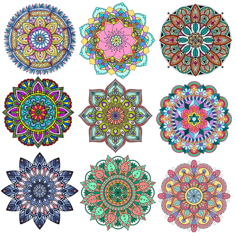 Iron On Patches Mandala Flowers Stripes Thermal Stickers On Clothes Heat Transfer Fusible Heat Transfer Vinyl Custom Patch