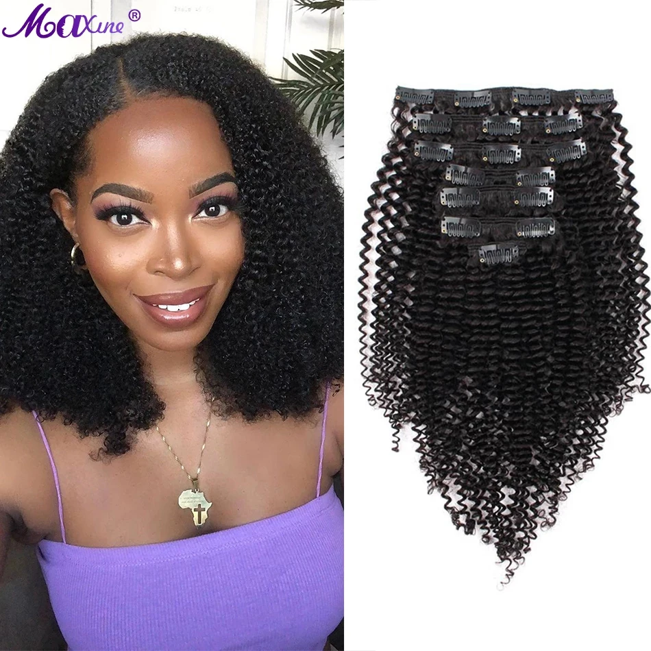 Kinky Curly Clip In Human Hair Extensions Full Head Sets Clip In Hair Extensions Kinky Curly 3C 4A Brazilian Remy Hair 125g/Set