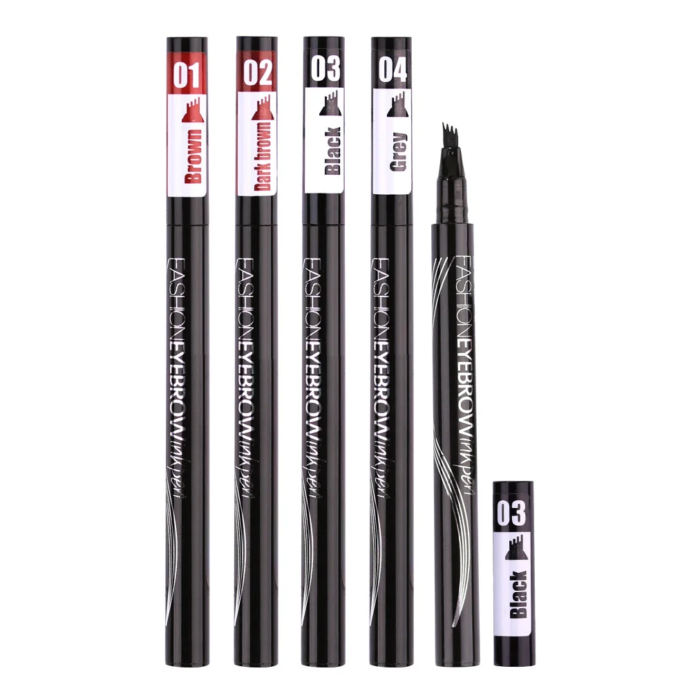 6 Colors Eyebrow Pen Waterproof 4 Fork Tip Eyebrow Tattoo Pencil Cosmetic Long Lasting Natural Dark Brown Liquid Eye Brow Pencil