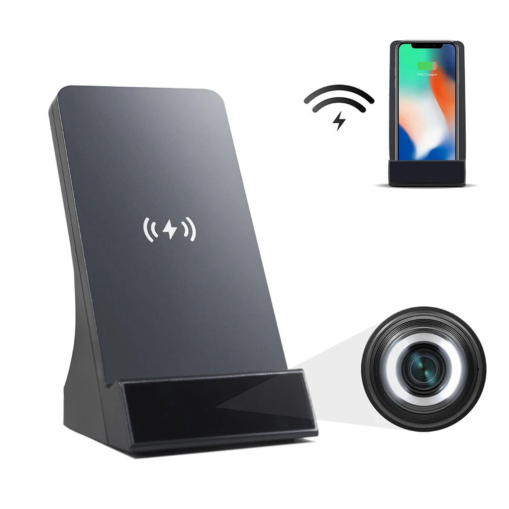 Mini cámara IP con cargador inalámbrico para teléfono móvil, videocámara de visión nocturna infrarroja con Audio Full HD de 1080P y lente Invisible