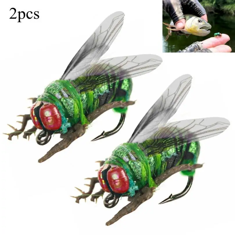 

2pcs Insect Files Fly Fishing Lure Hard Artificial Bait Crankbait Feather Single Hooks Carp Fish Lures Kit Fishing Tackle Pesca