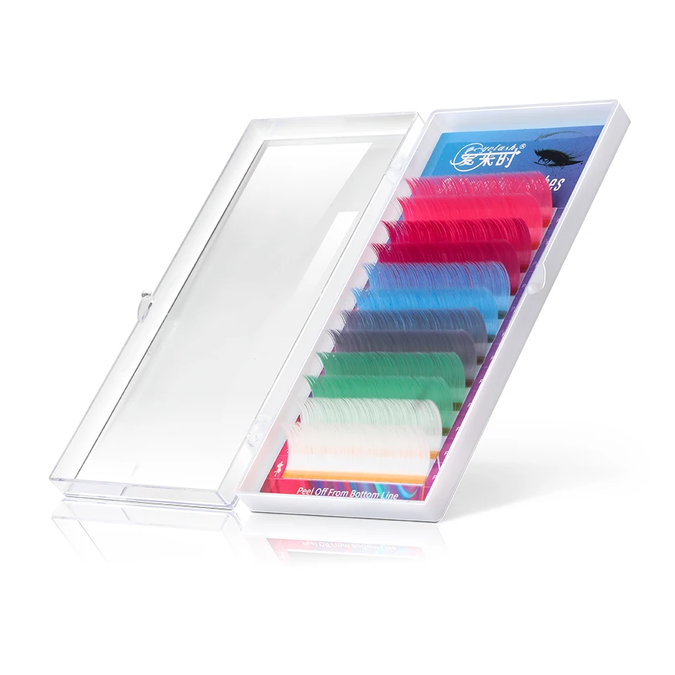 NEWCOME 12줄 멀티 컬러 이지 팬 래쉬 핑크/로즈/블루/그레이/그린/화이트 색상 자동 블루밍 속눈썹 연장 메이크업 도구