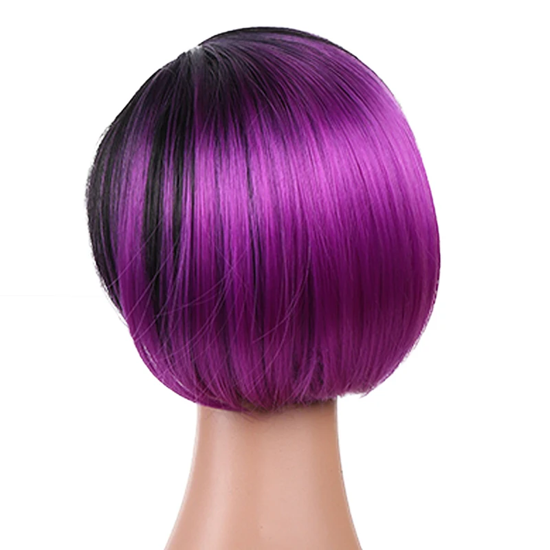 Amir Synthetic Bob Wig Purple Hair Ombre Brown Wigs for Women African American Short Straight Red Bob Hairstyle Heat Resistant