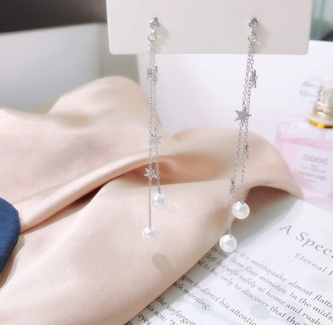 Shine Long Tassel Earrings 925 Sterling Silver Freshwater Pearls Zricon Unique Silver Noble Jewelry Fashion Natural