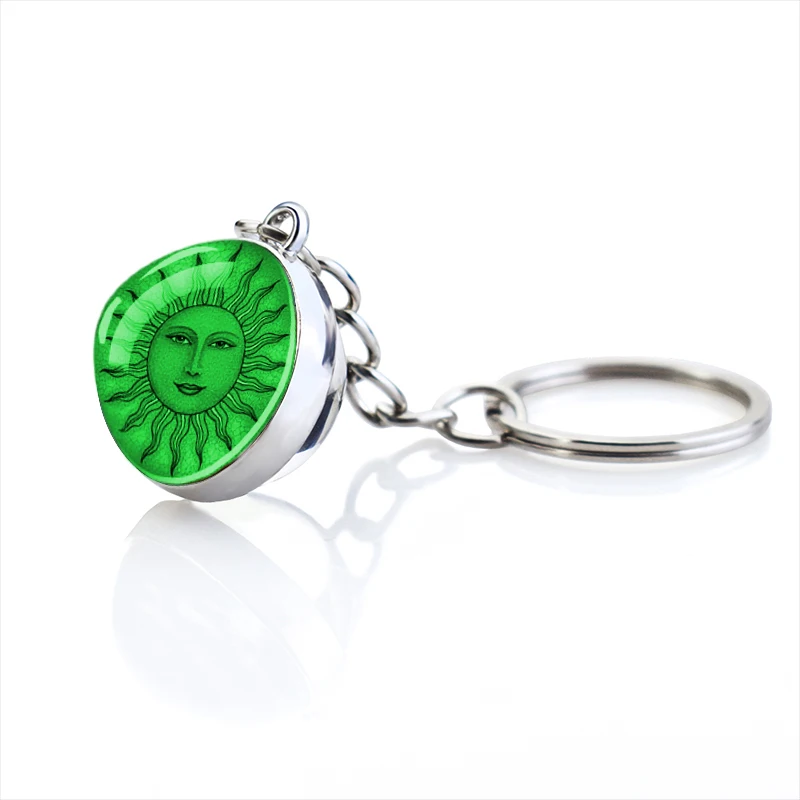 Medieval Sun Glow In The Dark Picture Jewelry Middle Age Sun Keychain Glass Ball Keyring Fashion Jewelry for Women