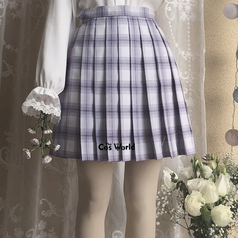 [Dream Purple] Girl's Women's Japanese Summer High Waist Pleated Plaid Skirts For JK School Uniform Students Cloths