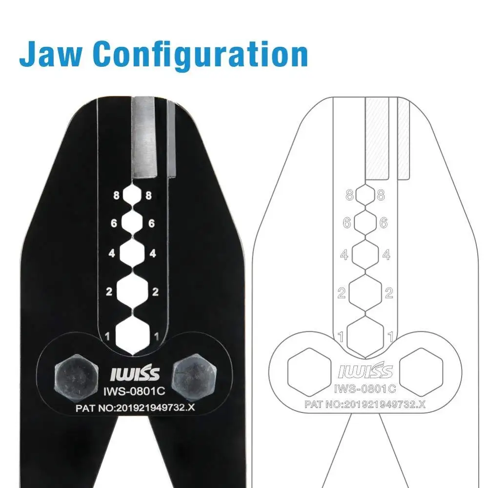 IWISS IWS-0801C crimping pliers Battery Cable Lug Crimping Tool from AWG 8-1 with Built-in Cable Cutter