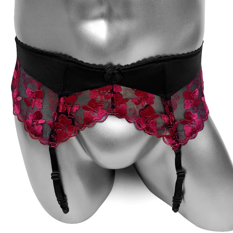 

Sissy Garters Belts For Stocking With Floral Embroidery Sexy Lingerie Mens Suspenders Underwear High Waist Breasted Garter Belt