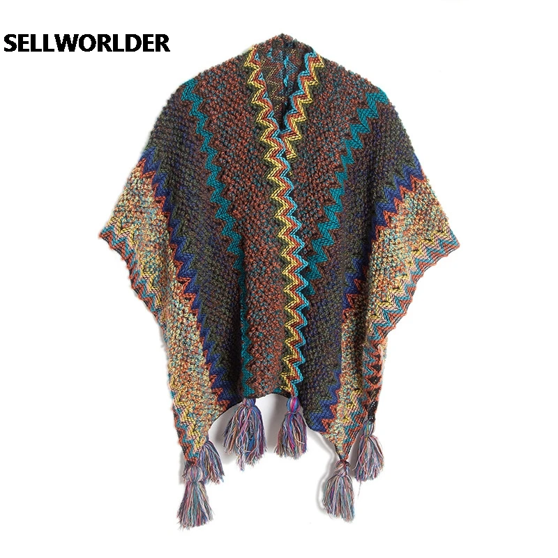 Women Winter NEW Ladies colorful Knitted Ladies Split Acrylic Cloak Warm Fashion Scarves & Wraps 135*110cm