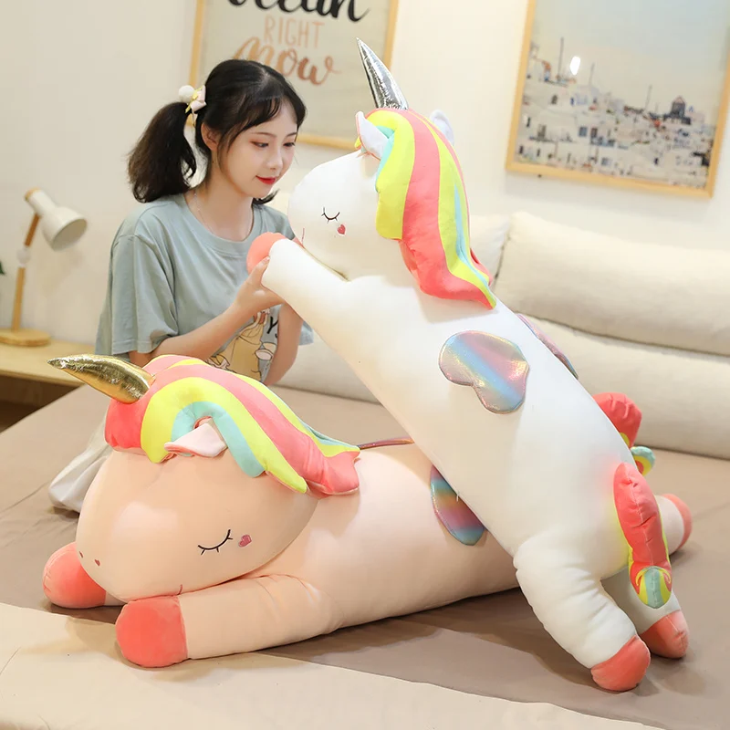 Hot New 1pc 60cm-130cm Huggable Nice Lovely Soft Animals Plush Toy Long Sleeping Soft Unicorn Horse Pillow Unicorn Gift For Girl