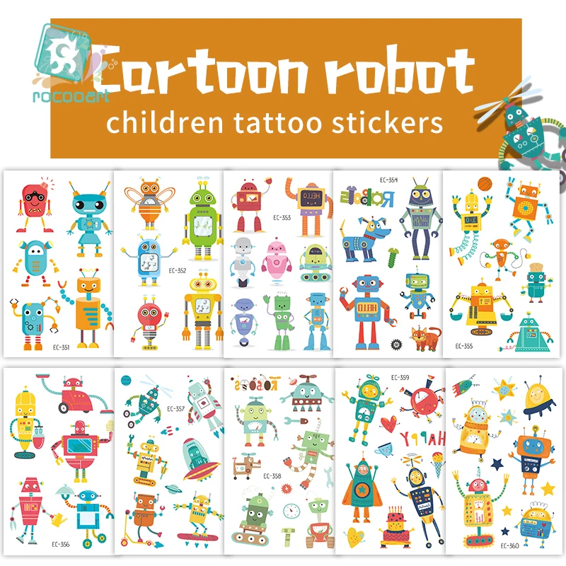 ROCOOART Cartoon Robot Tattoo Stickers  Alien Robot Fake Body Art Waterproof Temporary Tattoo For Kid Party