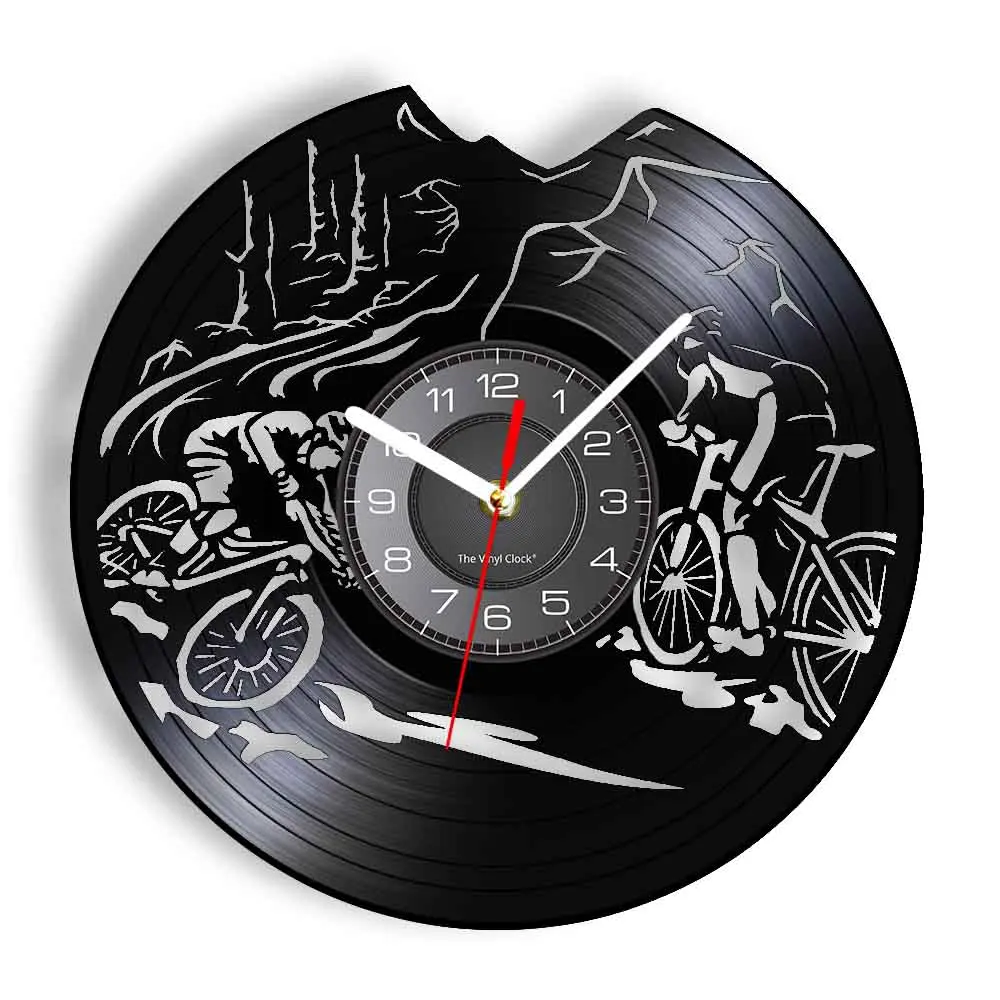 Bicycle Cycling Race Inspired Vinyl Record Wall Clock Road Mountain Art Cyclist Home Decor Retro Music LP Album Black Wall Watch