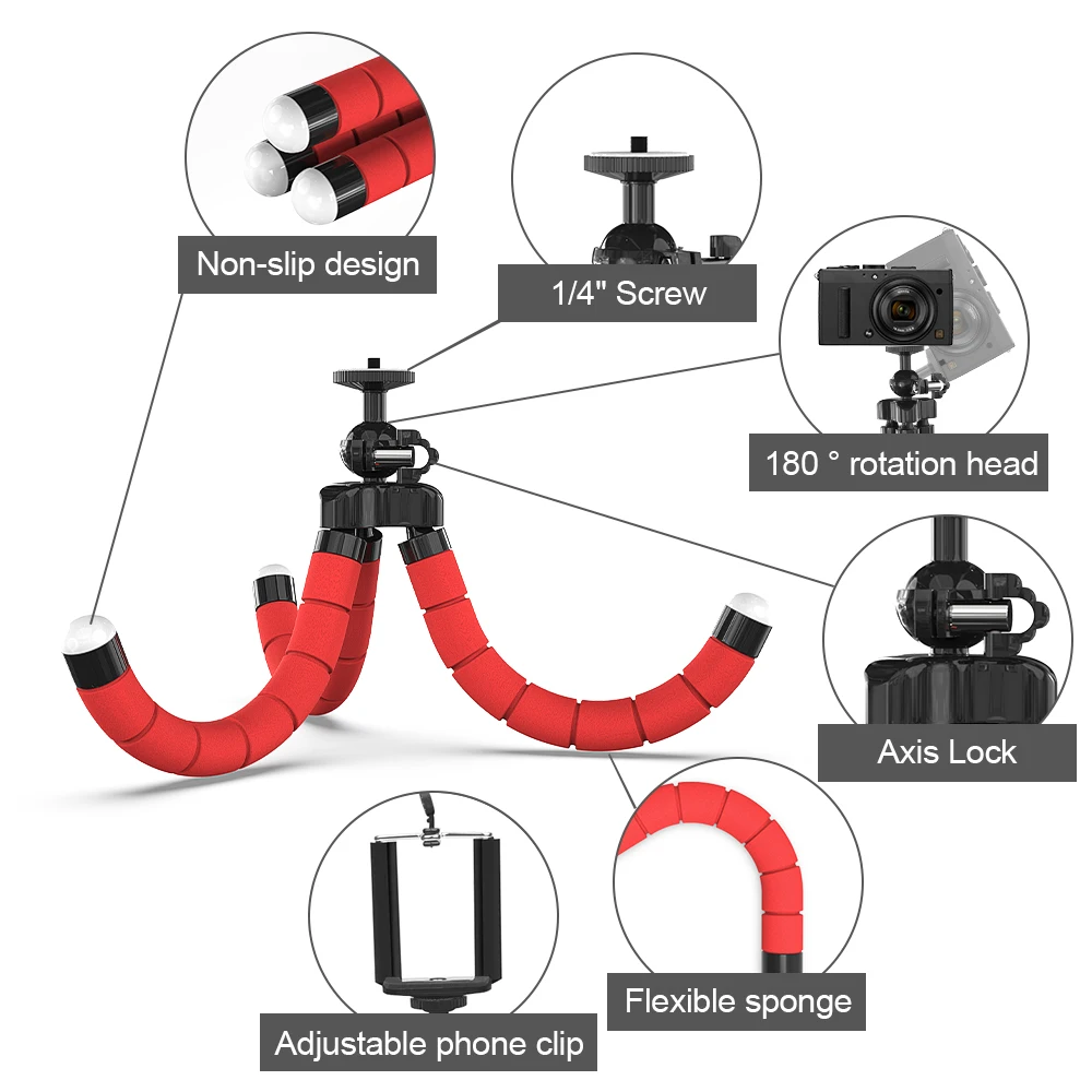 DRECURN Flexible Mini Sponge Tripod for Mobile Phone Holder Clip Stand Camera Gopro 8 7 IPhone Xiaomi Samsung Tripods Monopod