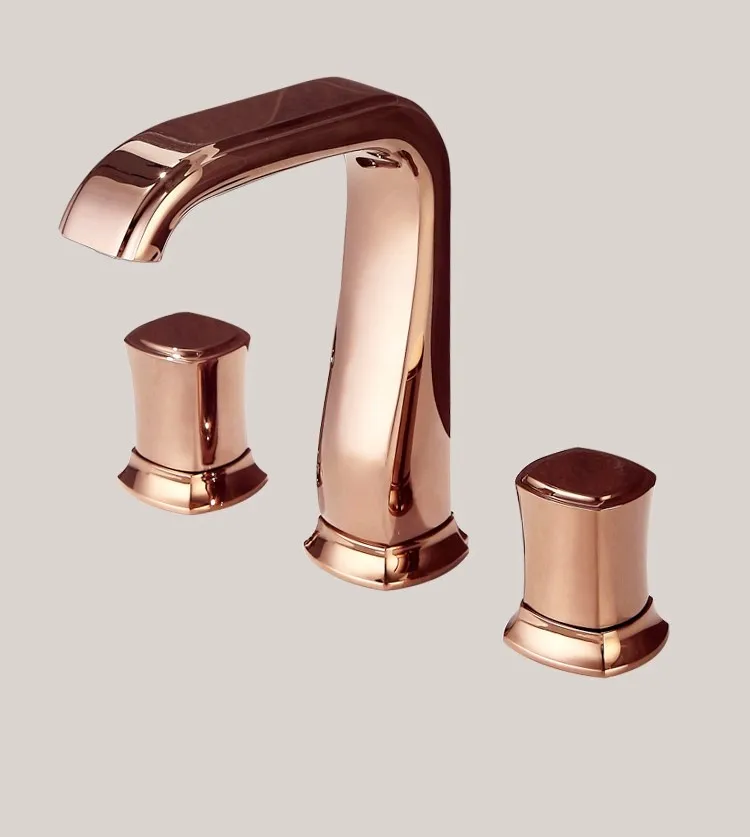 Luxury Rose gold brass bathroom sink faucet Top quality Three holes Double handle Basin mixer faucet tap