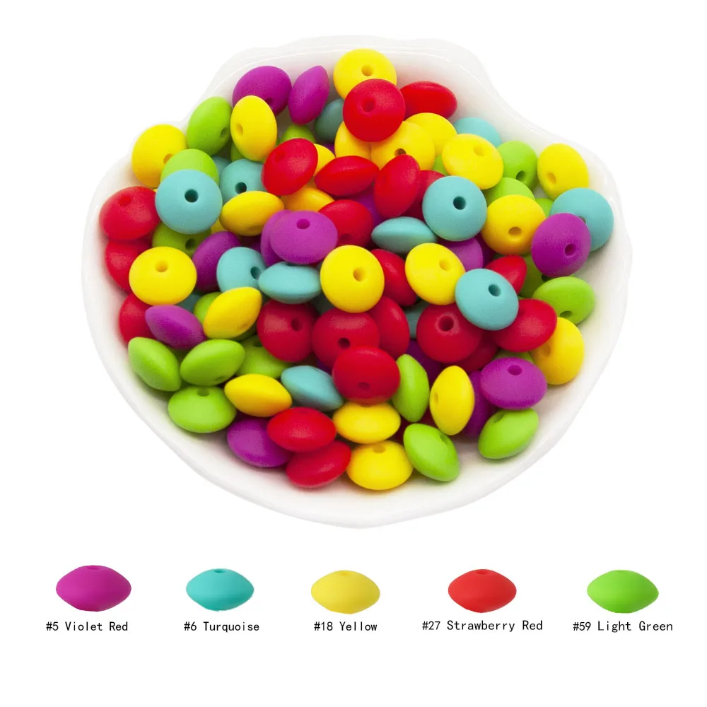 Cute-idea 12mm 50pc Lentil Silicone bead DIY Baby Handmade Pendant Necklace Baby toy infant Teether products Food Grade BPA Free