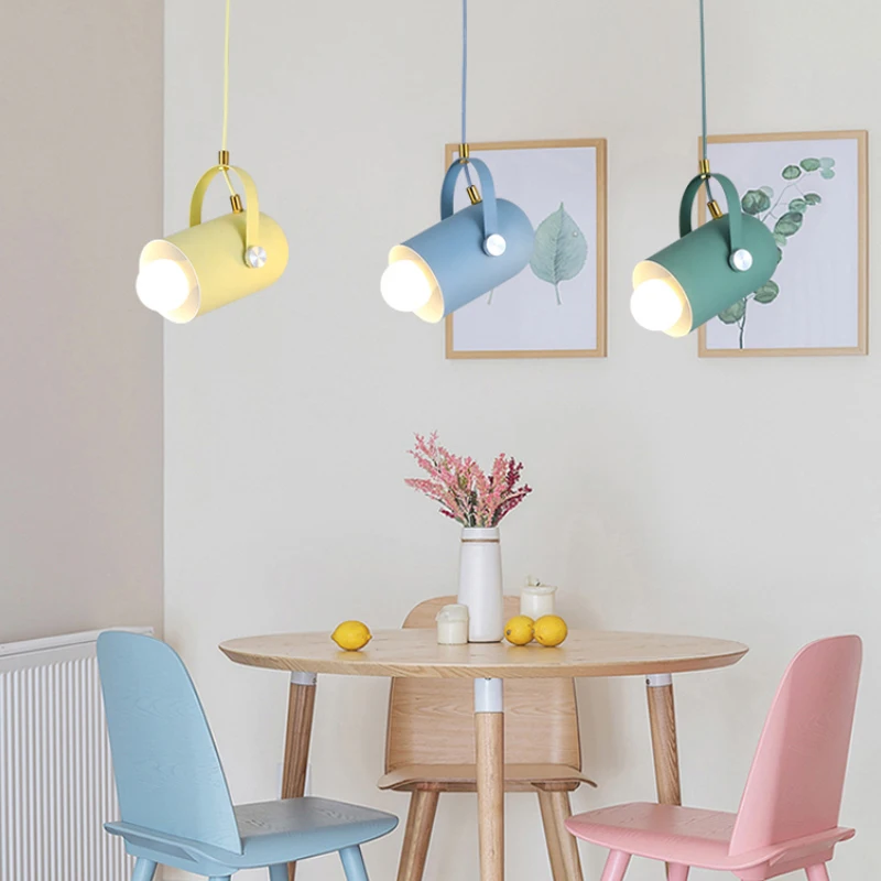 Imagem -02 - Macaron Led Pendant Light Lâmpada Pingente Ajustável Home Decor Ferro Lustre Bar Showcase Loja de Roupas Prático Spotlight