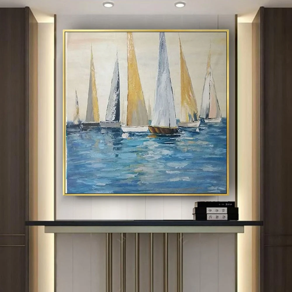 

Abstract Wall Pictures Modern Sailing Boat With Sea View Wall Art Home Canvas Decor Hand Painted Oil Painting Ocean On The Wall