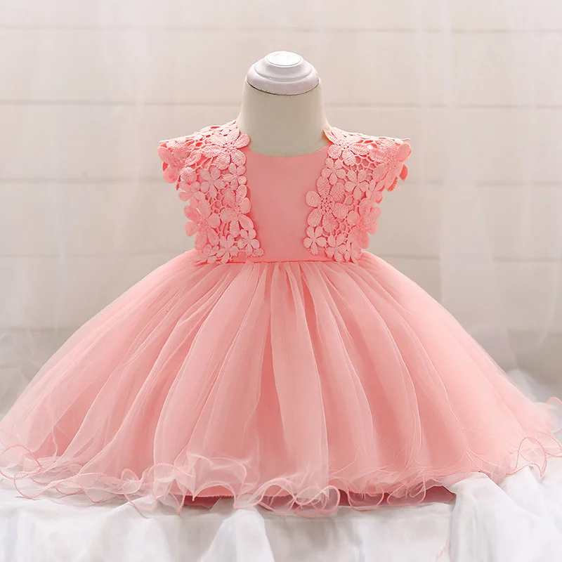 Baby Girl Sweet Lace Flower Tulle Christening Princess Toddler Birthday Party Ball Gown Dress Newborn Children Baptism 1 Years