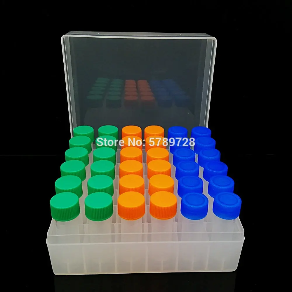 36pcs Plastic 5ml Freezing Tube With Colored Screw Cap+ 1pcs 36 Vents plastic Cryovial Storage Box for experiment