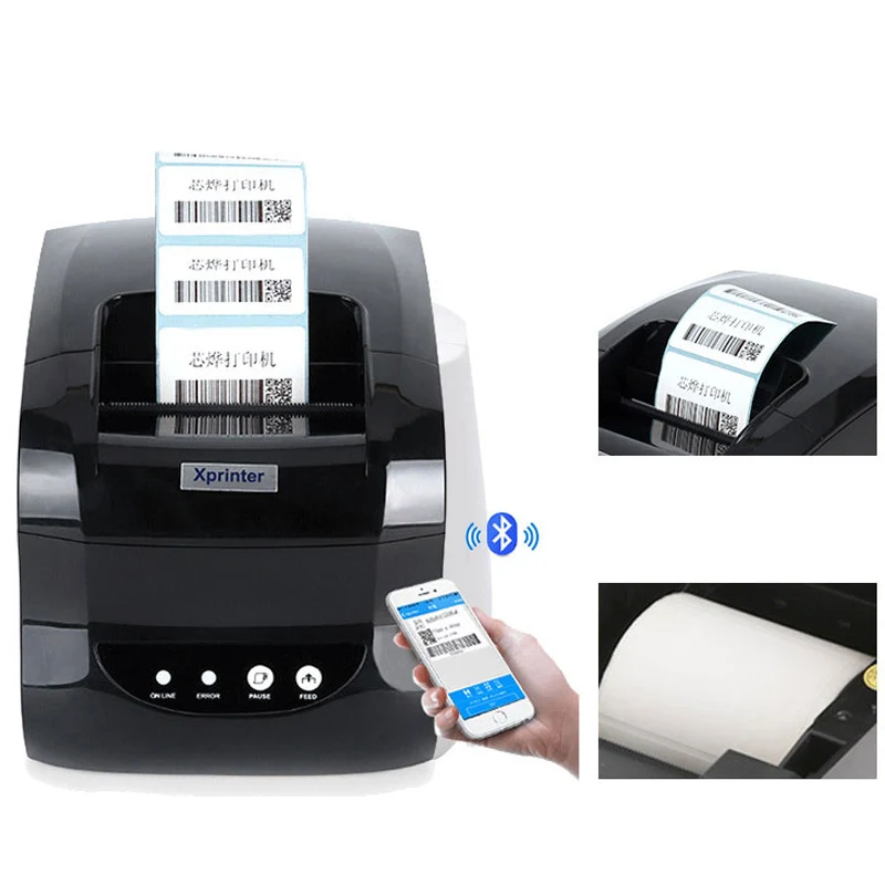 XP-365B Bluetooth Thermal Label Sticker Barcode printer 80mm and Thermal Receipt printer Support Thermal Adhesive Paper Printing