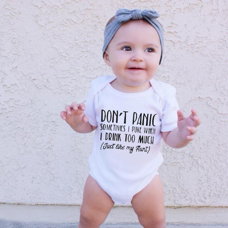 

Don't Panic Just Like My Aunt Printed Newborn Baby Bodysuit Funny Short Sleeve Baby Boy Onesie Outfits Body Baby Girls Clothes