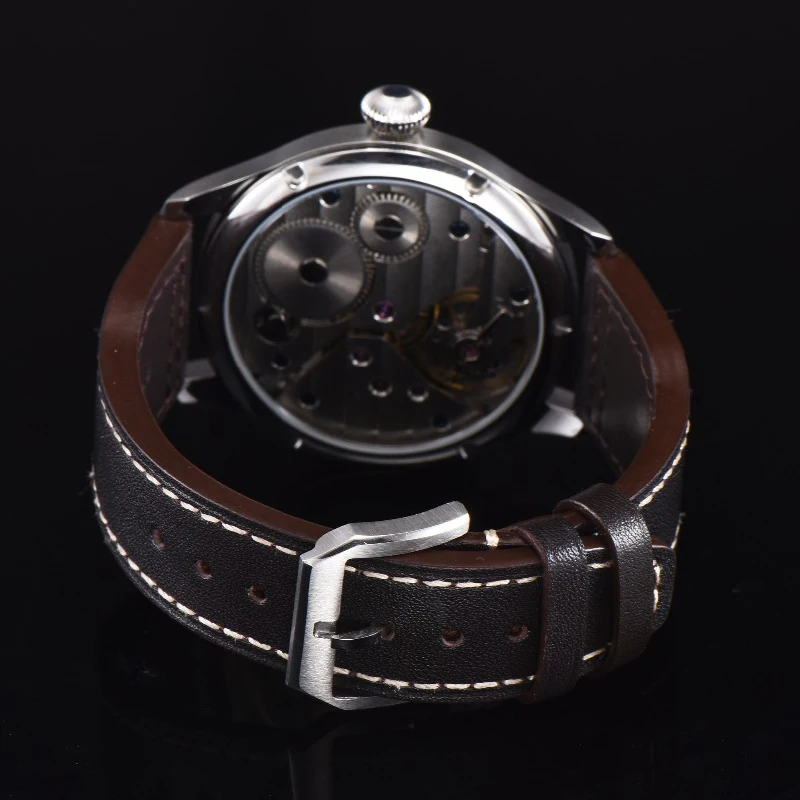 Parnis 44mm Watch Men Hand Winding Mechanical Watches 17 Jewels Movement Luminous Waterproof Leather Strap Male Wristwatch