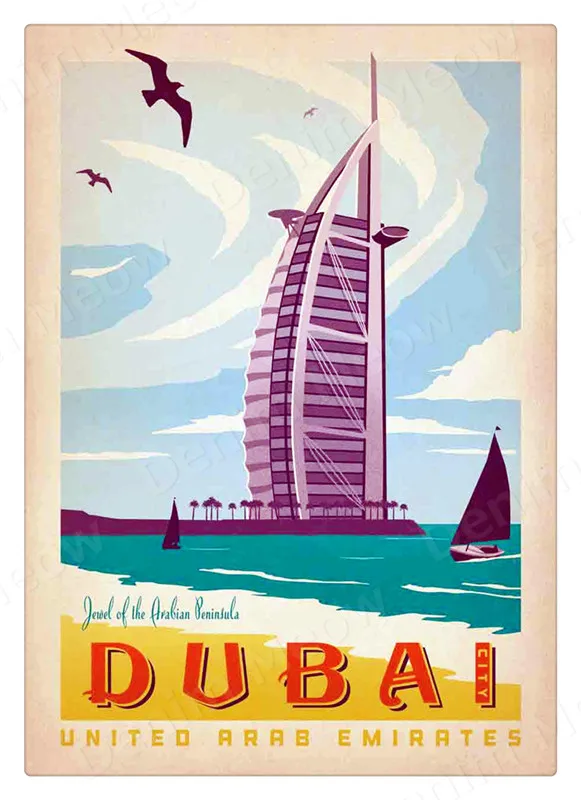 Singapore Sydney Berlin Metal Signs Travel Cities Landscape Poster Bar Cafe Home Decor Dubai France Cairo Wall Art Plaque MN163