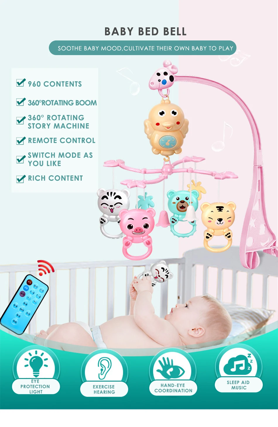 Baby Rattles Crib Mobiles Baby Toys Holder Rotating Mobile Bed Bell Musical Box Projection 0-12 Months Newborn Infant Boy Toys