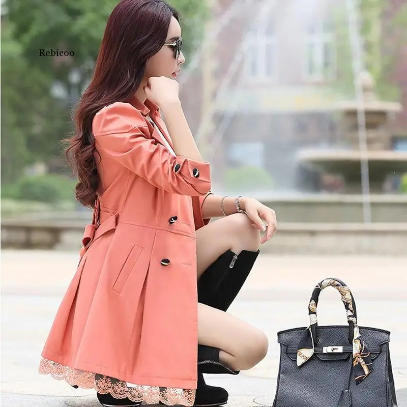 Spring/autumn Coat Women Long Sleeve Trench Coat Lace Long  Trench Coat For Women  Trench Coat Women Trench