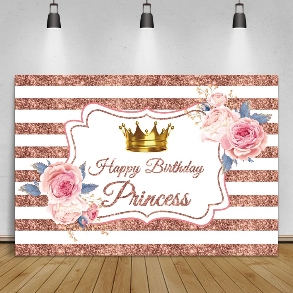 Laeacco розовый полосатый фон для фотосъемки Принцесса День Рождения Вечеринка роза цветок настроить плакат узор фон для фотостудии