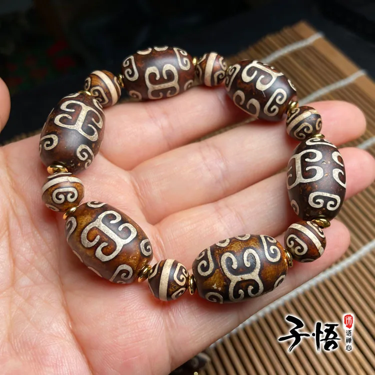 

Natural fidelity Tibetan palindrome Tianzhu ancient Bead Bracelet old agate palindrome dragon totem men's Bracelet