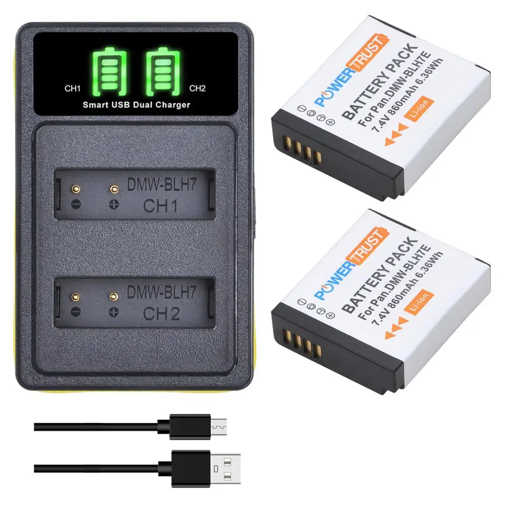 

PowerTrust DMW-BLH7 BLH7E BLH7PP Battery+LED Dual Charger with Type C Port for Panasonic Lumix DMC-GM1 DMC-GM5 DMC-GF7 DMC-GF8