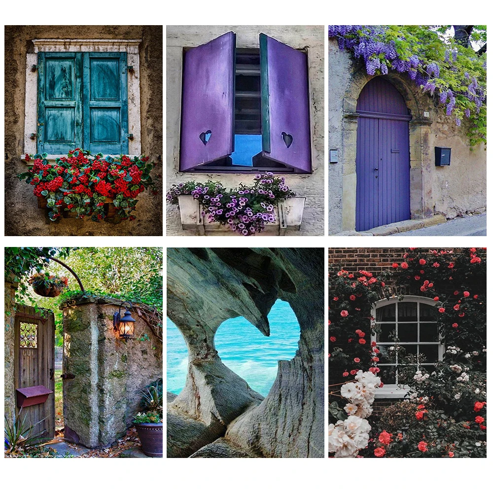 

Landscape Door Old Garden Gate Window Posters Wall Art Canvas Painting Nordic Poster Wall Pictures For Living Room Unframed