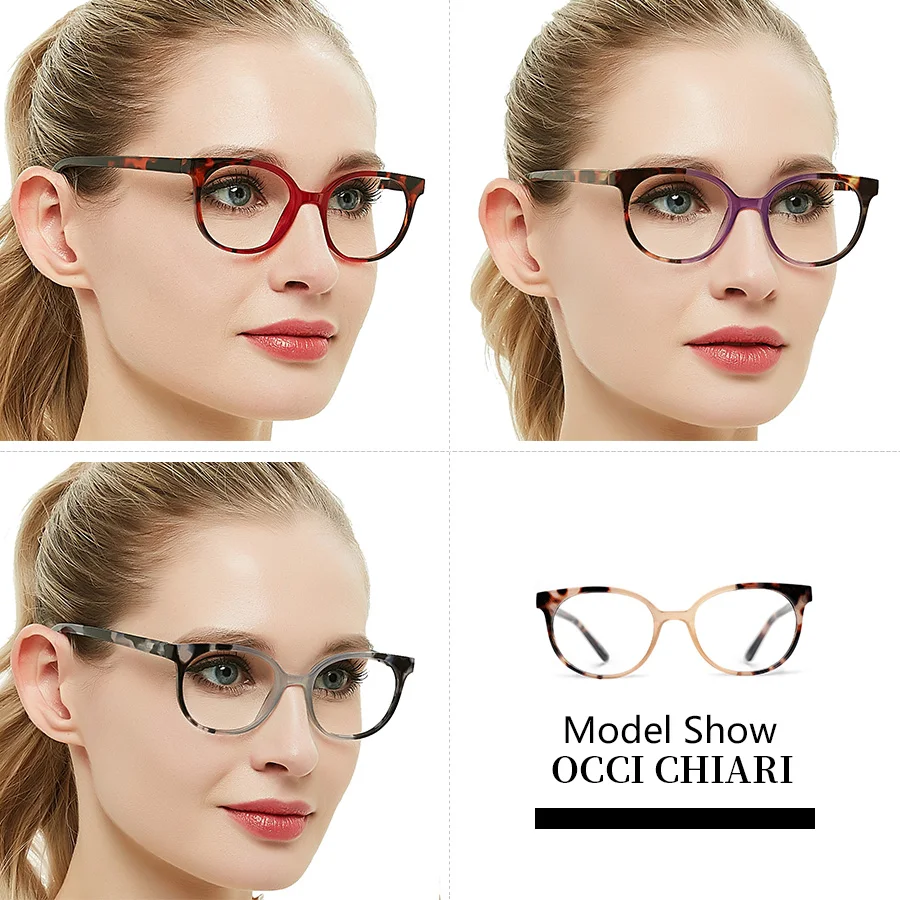 OCCI CHIARI Reading Glasses Women Round Eyeglasses Retro Clear Lens Presbyopia Eyewear Hyperopia Points For Reader Far Sight +2