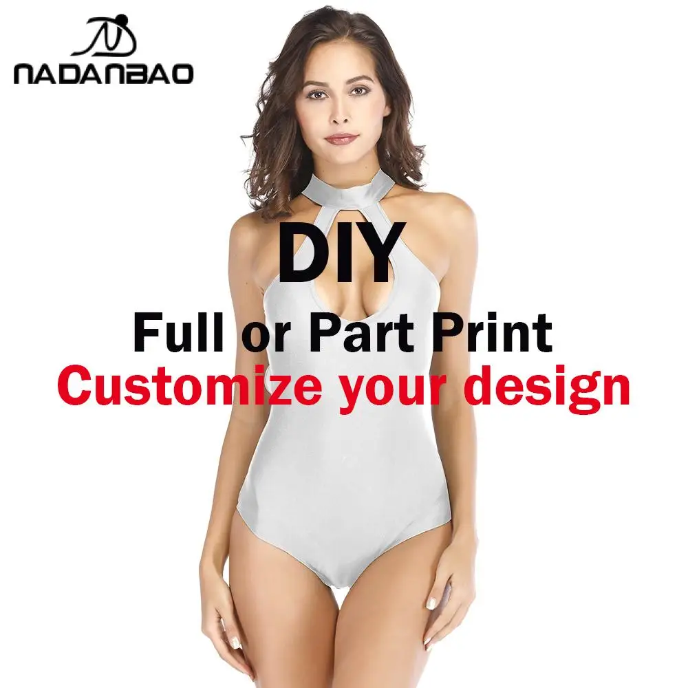 NADANBAO Custombie Logo atau Gambar Cetak Lengan Panjang Baju Renang Pantai Backless Indah Pakaian Renang Satu Potong Baju Renang Wanita