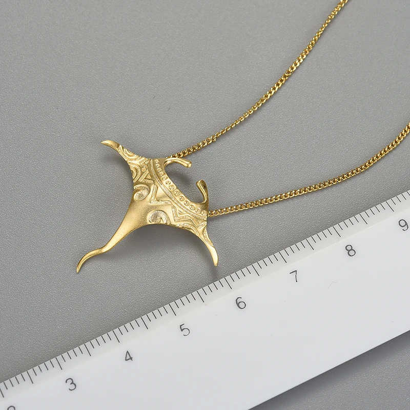Lotus Fun Vintage Real 925 Sterling Silver Manta Ray Fish Pendant Fashion 18K Gold Chains and Necklace for Women Fine Jewelry image 4