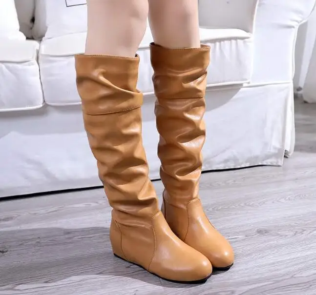 New Spring Autumn Boots Women Female Round Toe Mid-calf Sweet Princess Party Boot Stylish High boots Flock Shoes Snow Boots